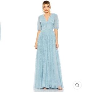 Mac Duggal 8050 Puff Sleeve Ruffle Aline Gown French Blue